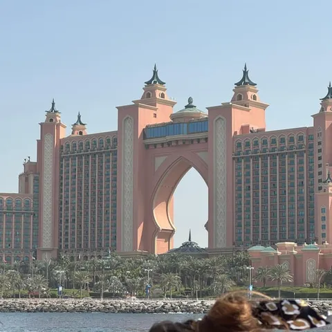 The Atlantis hotel seen from the speedboat