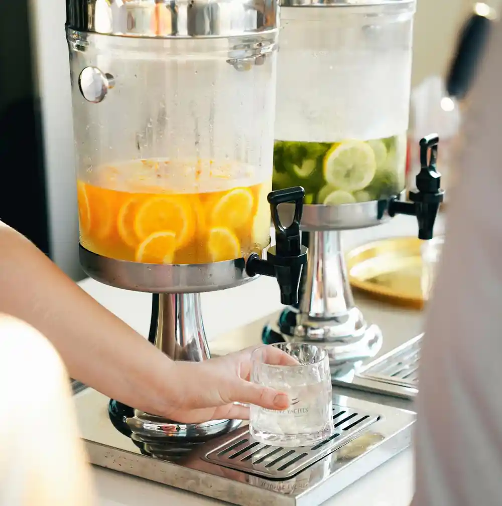 The drinks station with citrus-infused dispensers