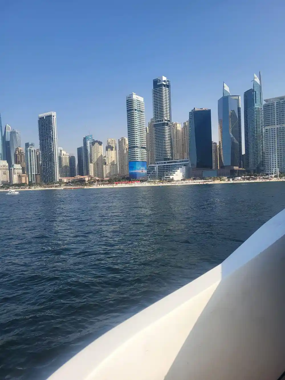 The Dubai Marina towers seen across open water